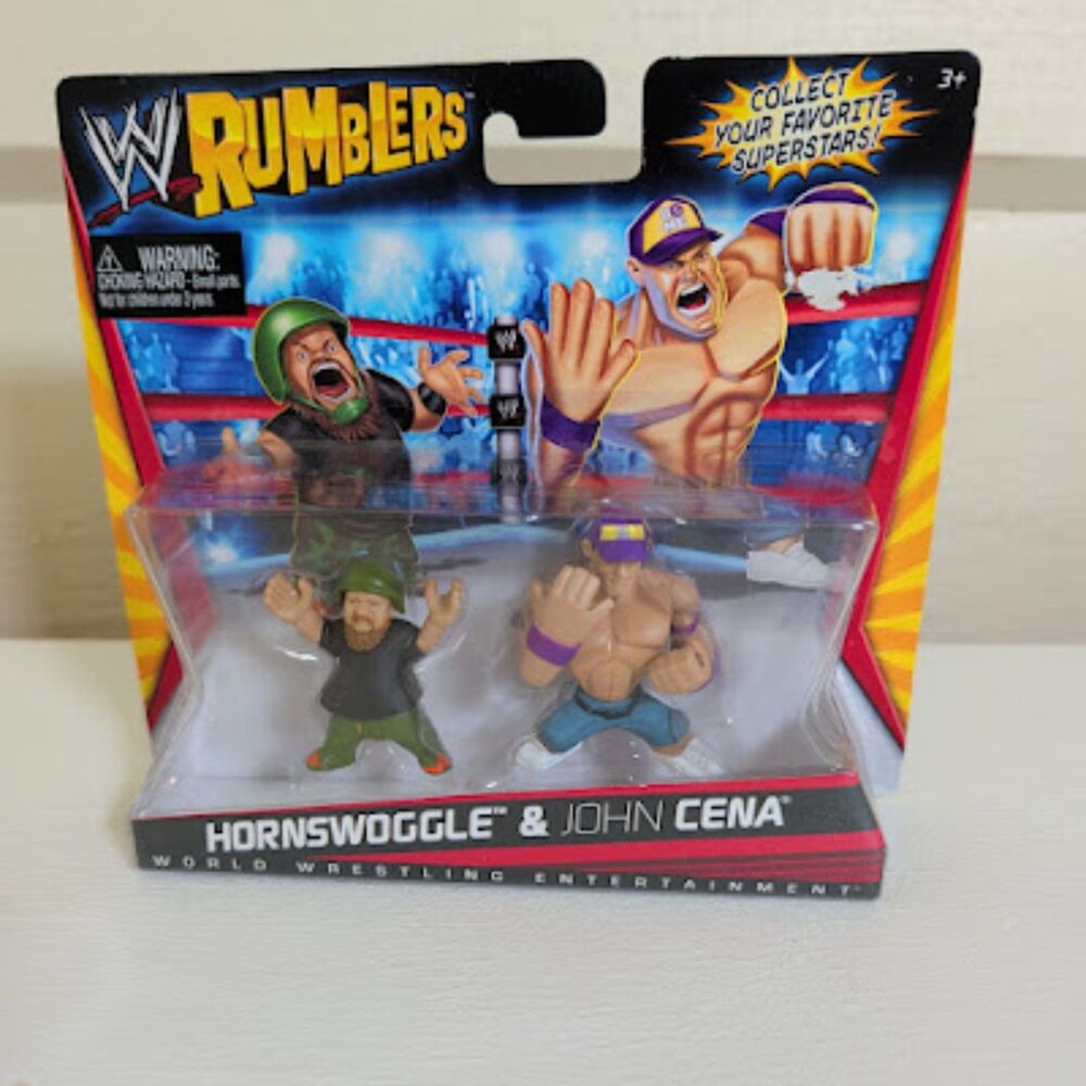 WWE Rumblers Series 1 action figure set featuring Hornswoggle and John Cena.